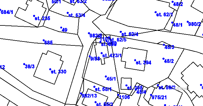 Parcela st. 423/1 v KÚ Český Herálec, Katastrální mapa