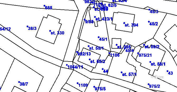 Parcela st. 55/1 v KÚ Český Herálec, Katastrální mapa