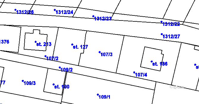 Parcela st. 107/3 v KÚ Heraltice, Katastrální mapa