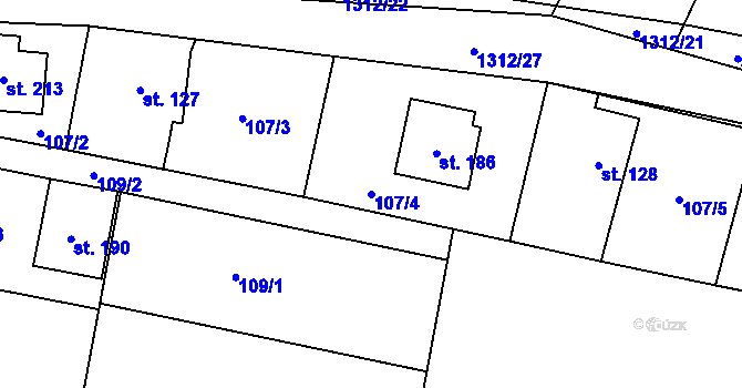 Parcela st. 107/4 v KÚ Heraltice, Katastrální mapa