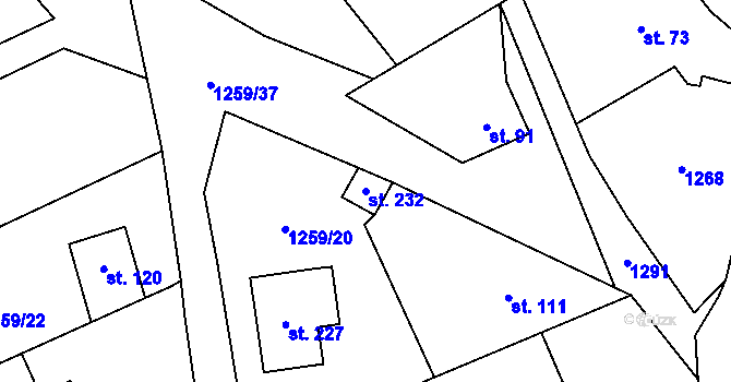 Parcela st. 232 v KÚ Heraltice, Katastrální mapa