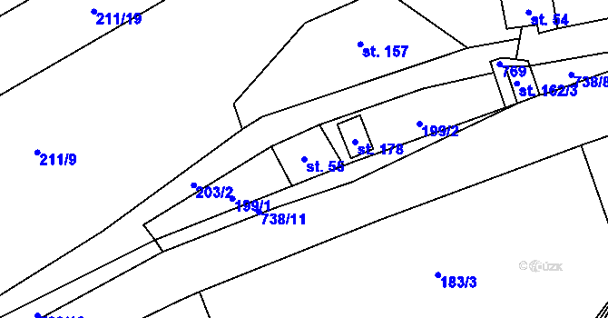 Parcela st. 55 v KÚ Herbortice, Katastrální mapa