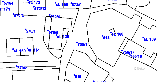 Parcela st. 755 v KÚ Mezilesí u Lanškrouna, Katastrální mapa