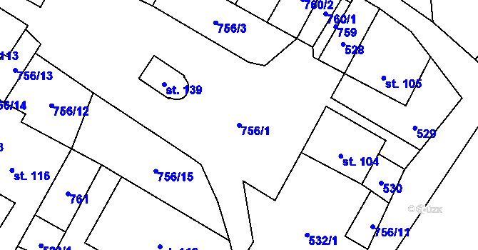 Parcela st. 756/1 v KÚ Mezilesí u Lanškrouna, Katastrální mapa