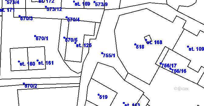 Parcela st. 755/1 v KÚ Mezilesí u Lanškrouna, Katastrální mapa