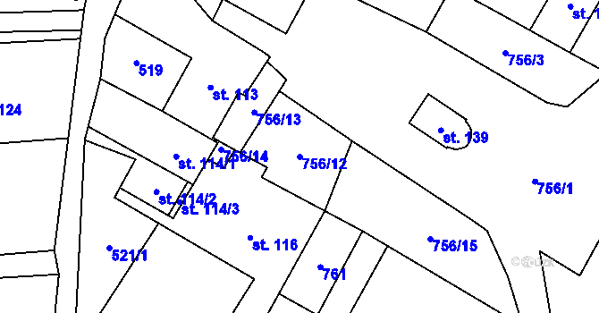 Parcela st. 756/12 v KÚ Mezilesí u Lanškrouna, Katastrální mapa