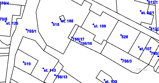 Parcela st. 756/16 v KÚ Mezilesí u Lanškrouna, Katastrální mapa