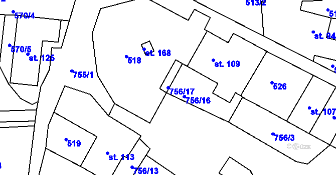 Parcela st. 756/17 v KÚ Mezilesí u Lanškrouna, Katastrální mapa