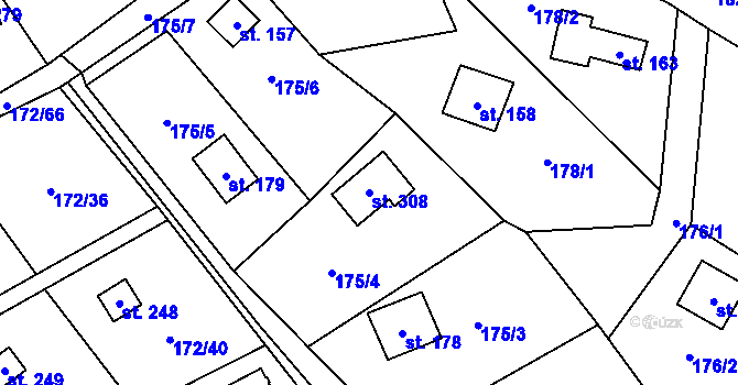 Parcela st. 308 v KÚ Heroltice u Tišnova, Katastrální mapa