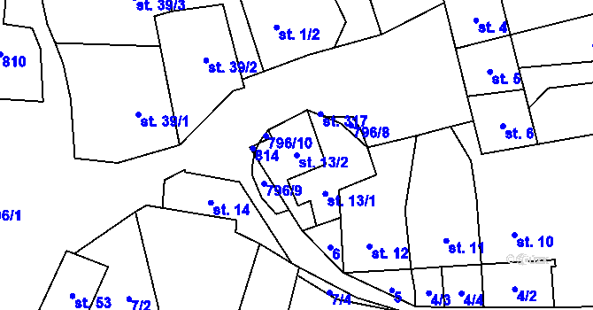 Parcela st. 13/2 v KÚ Heroltice u Tišnova, Katastrální mapa
