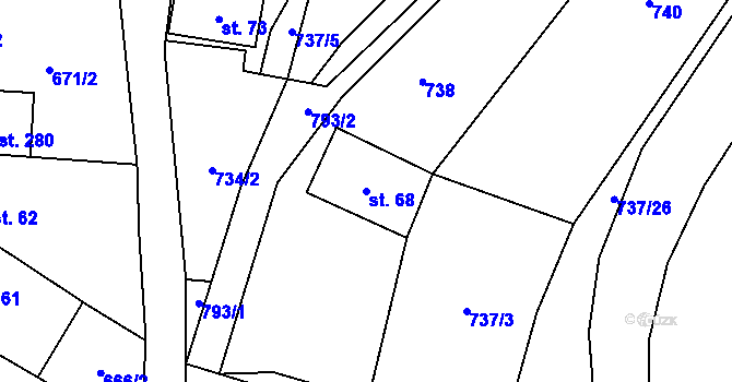 Parcela st. 68 v KÚ Heroltice u Tišnova, Katastrální mapa