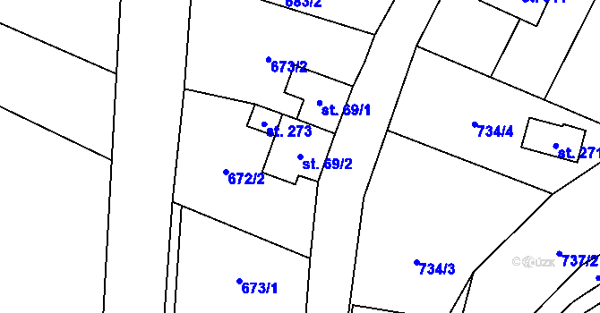 Parcela st. 69/2 v KÚ Heroltice u Tišnova, Katastrální mapa