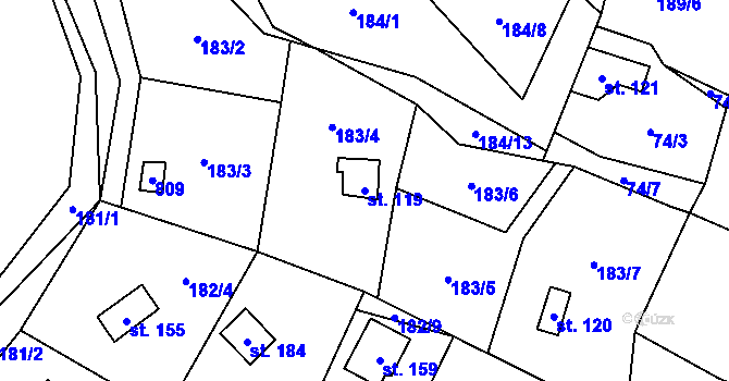 Parcela st. 119 v KÚ Heroltice u Tišnova, Katastrální mapa