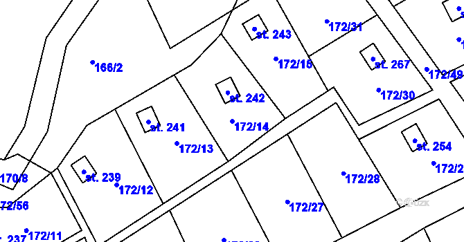 Parcela st. 172/14 v KÚ Heroltice u Tišnova, Katastrální mapa