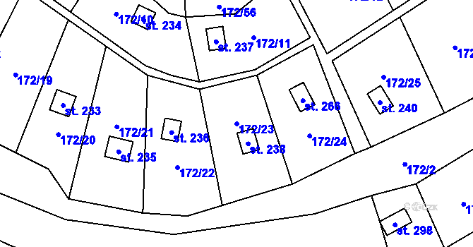 Parcela st. 172/23 v KÚ Heroltice u Tišnova, Katastrální mapa