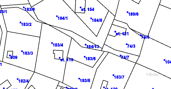 Parcela st. 184/13 v KÚ Heroltice u Tišnova, Katastrální mapa