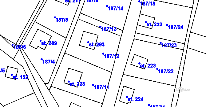 Parcela st. 187/12 v KÚ Heroltice u Tišnova, Katastrální mapa