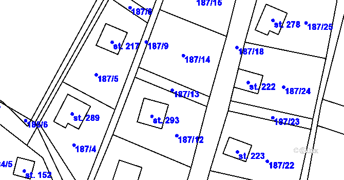 Parcela st. 187/13 v KÚ Heroltice u Tišnova, Katastrální mapa