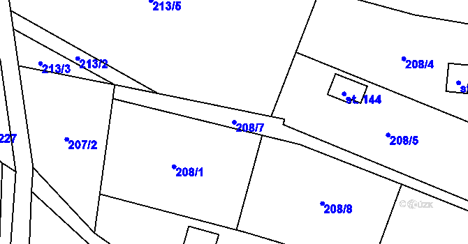 Parcela st. 208/7 v KÚ Heroltice u Tišnova, Katastrální mapa