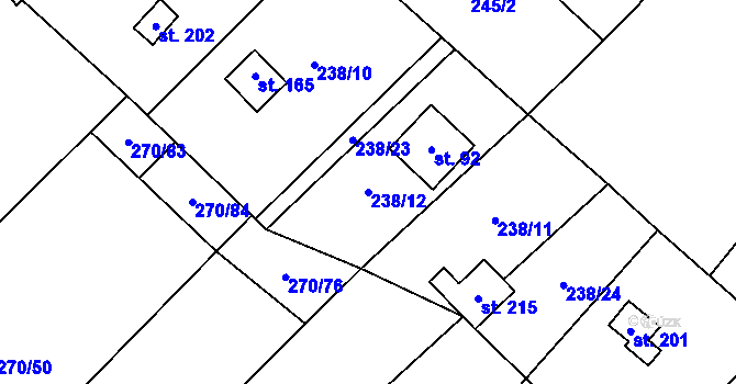 Parcela st. 238/12 v KÚ Heroltice u Tišnova, Katastrální mapa