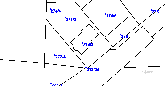 Parcela st. 274/3 v KÚ Heroltice u Jihlavy, Katastrální mapa
