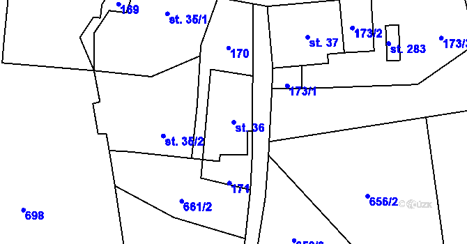 Parcela st. 36 v KÚ Heroltice u Štítů, Katastrální mapa