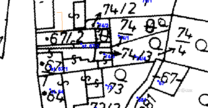 Parcela st. 74/3 v KÚ Heřmaň, Katastrální mapa