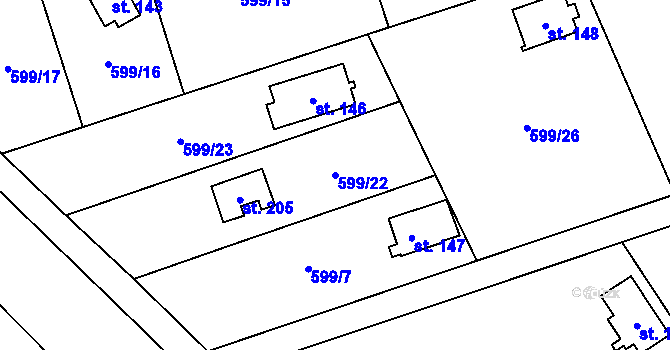 Parcela st. 599/22 v KÚ Heřmaň, Katastrální mapa