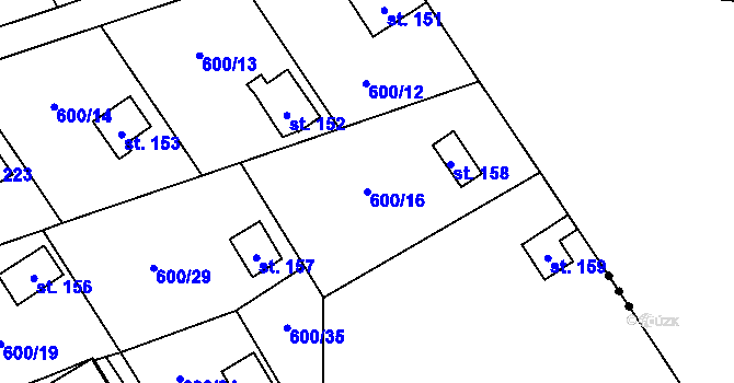 Parcela st. 600/16 v KÚ Heřmaň, Katastrální mapa