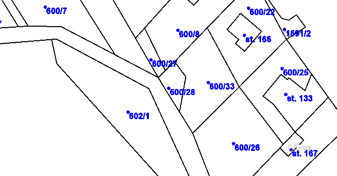 Parcela st. 600/28 v KÚ Heřmaň, Katastrální mapa