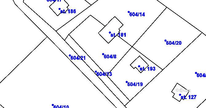 Parcela st. 604/8 v KÚ Heřmaň, Katastrální mapa