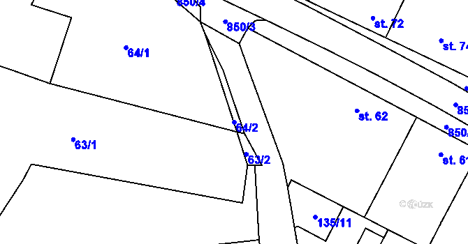 Parcela st. 64/2 v KÚ Heřmaň, Katastrální mapa