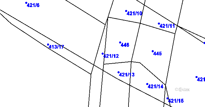 Parcela st. 421/12 v KÚ Heřmaneč, Katastrální mapa
