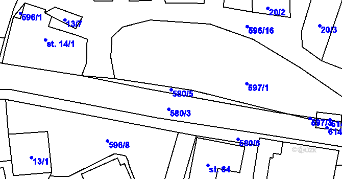 Parcela st. 580/5 v KÚ Heřmaneč, Katastrální mapa