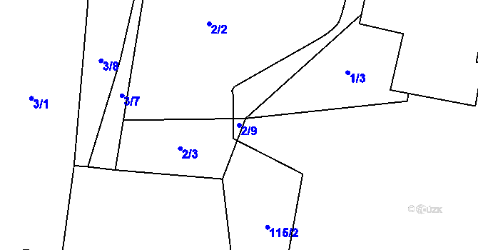 Parcela st. 2/9 v KÚ Heřmaneč, Katastrální mapa