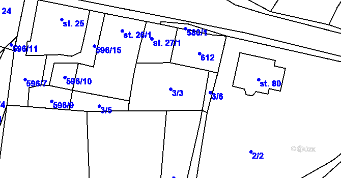 Parcela st. 3/3 v KÚ Heřmaneč, Katastrální mapa