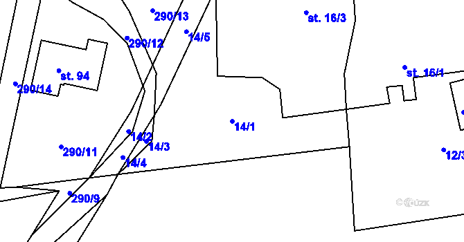 Parcela st. 14/1 v KÚ Heřmaneč, Katastrální mapa