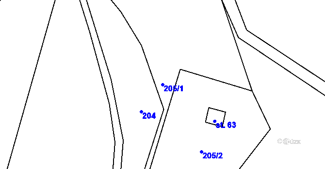 Parcela st. 205/1 v KÚ Heřmaneč, Katastrální mapa