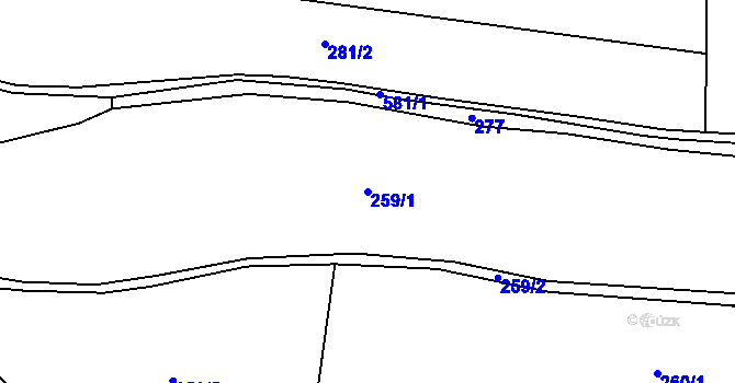 Parcela st. 259/1 v KÚ Heřmaneč, Katastrální mapa