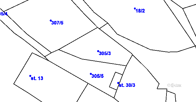 Parcela st. 305/3 v KÚ Heřmaneč, Katastrální mapa