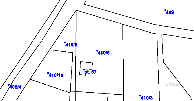 Parcela st. 410/6 v KÚ Heřmaneč, Katastrální mapa