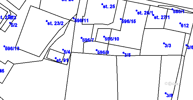 Parcela st. 596/9 v KÚ Heřmaneč, Katastrální mapa