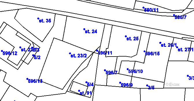 Parcela st. 596/11 v KÚ Heřmaneč, Katastrální mapa