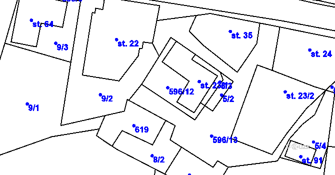 Parcela st. 596/12 v KÚ Heřmaneč, Katastrální mapa