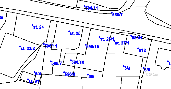Parcela st. 596/15 v KÚ Heřmaneč, Katastrální mapa