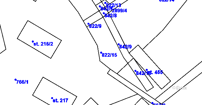 Parcela st. 822/15 v KÚ Heřmanice v Podještědí, Katastrální mapa