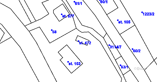 Parcela st. 472 v KÚ Heřmanice v Podještědí, Katastrální mapa