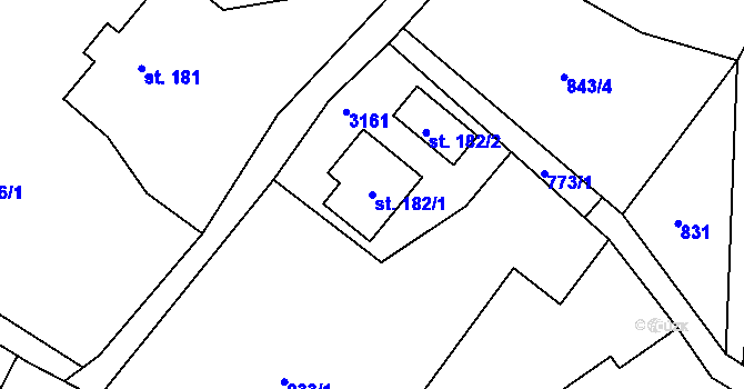Parcela st. 182/1 v KÚ Heřmanice v Podještědí, Katastrální mapa