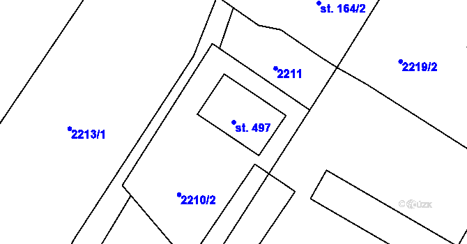 Parcela st. 497 v KÚ Heřmanice v Podještědí, Katastrální mapa