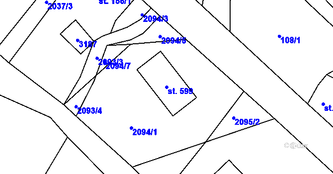 Parcela st. 599 v KÚ Heřmanice v Podještědí, Katastrální mapa